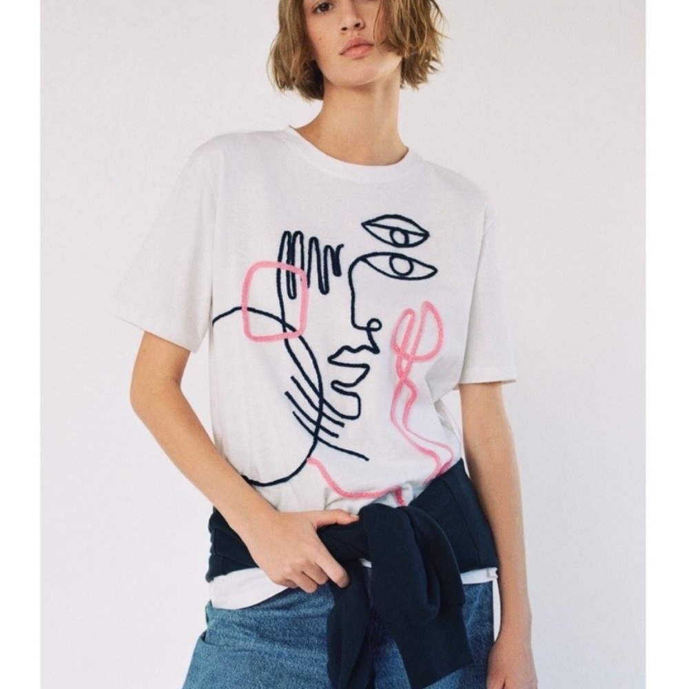 Zara face embroider TShirt